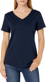 Essentials Women's Classic-Fit 100% Cotton Short-Sleeve V-Neck T-Shirt (Available in Plus Size), Pack of 2 - Image 6